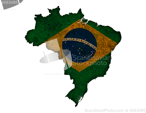 Image of Map and flag of Brazil on rusty metal
