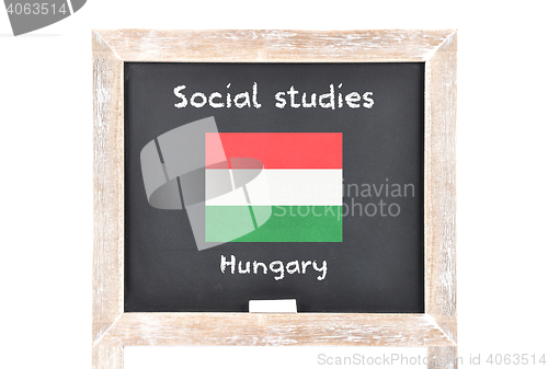 Image of Social studies with flag on board