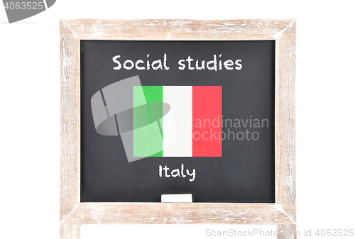 Image of Social studies with flag on board