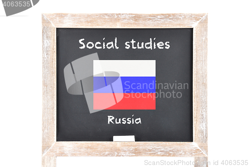 Image of Social studies with flag on board