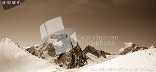 Image of Panorama of winter snow mountains