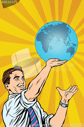 Image of Man holding planet Earth in hand