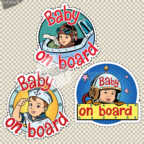 Image of set of stickers baby on board