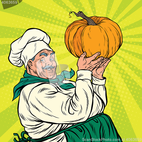 Image of Retro cook with pumpkin, thanksgiving