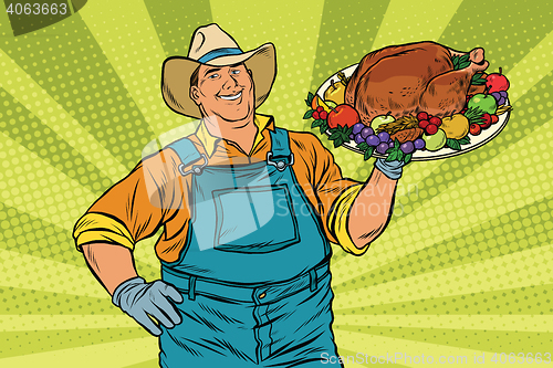 Image of Rural farmer and roast Turkey