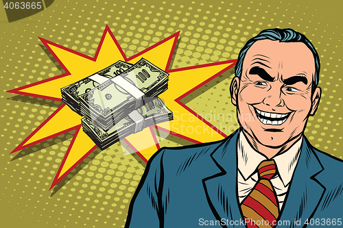 Image of Boss businessman laughs, have a lot of money