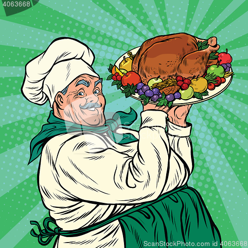 Image of Chef with a dish roast Turkey