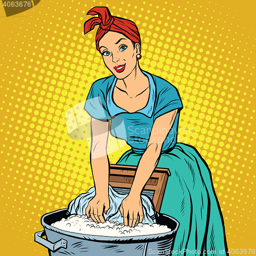 Image of Retro woman laundress to wash clothes
