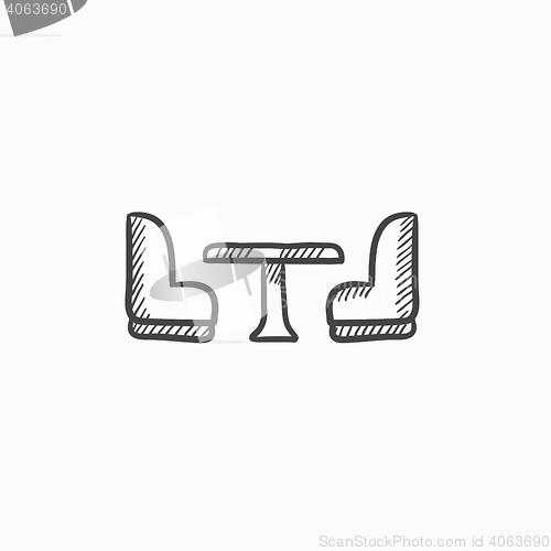 Image of Camping van interior with seating sketch icon.