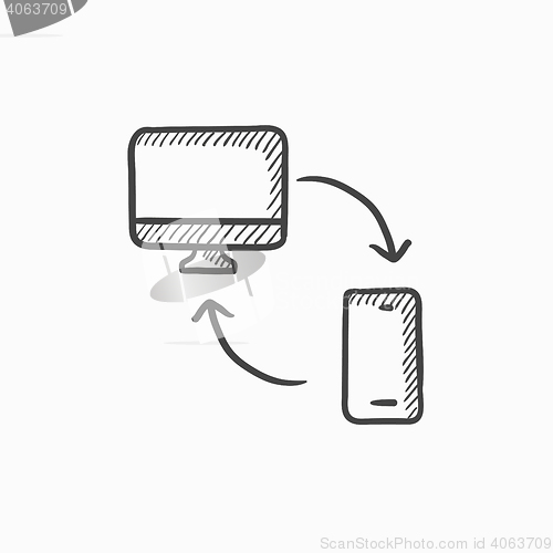 Image of Synchronization computer with phone sketch icon.