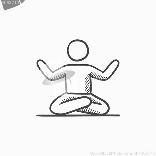 Image of Man meditating in lotus pose sketch icon.