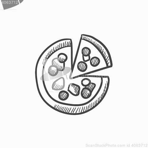 Image of Whole pizza with slice sketch icon.