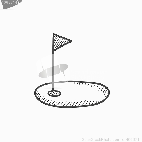 Image of Golf hole with flag sketch icon.