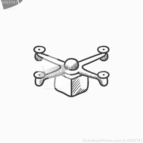 Image of Drone delivering package sketch icon.