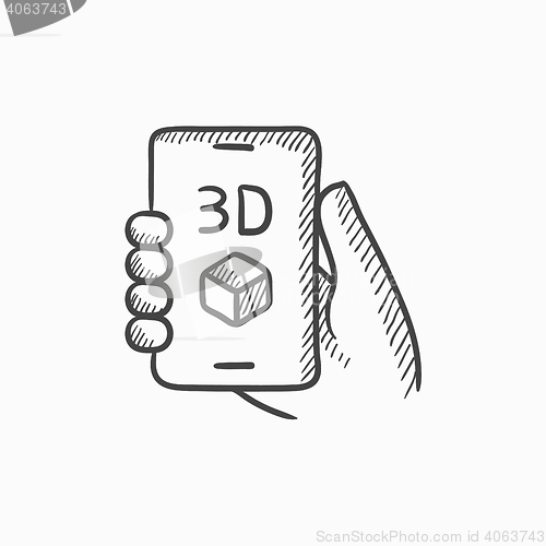 Image of Smartphone with three D box sketch icon.