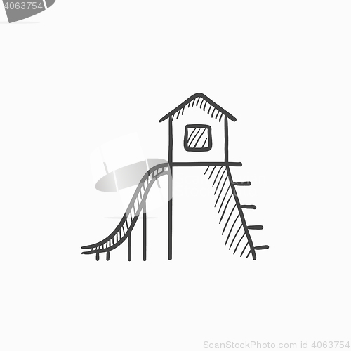 Image of Playhouse with slide sketch icon.