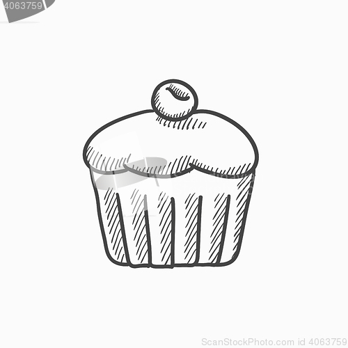 Image of Cupcake with cherry sketch icon.