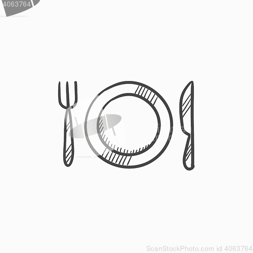 Image of Plate with cutlery sketch icon.