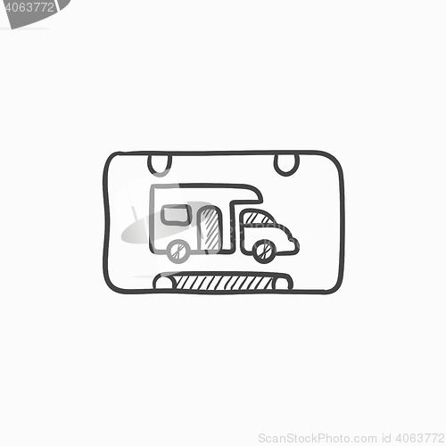 Image of RV camping sign sketch icon.