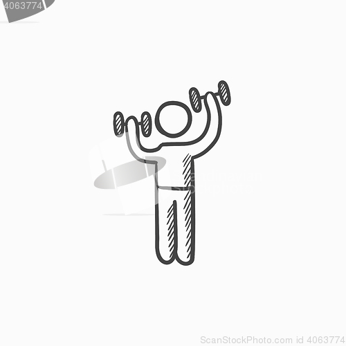 Image of Man exercising with dumbbells sketch icon.