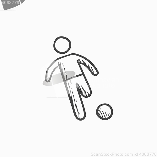 Image of Soccer player with ball sketch icon.