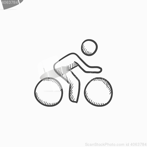 Image of Man riding  bike sketch icon.