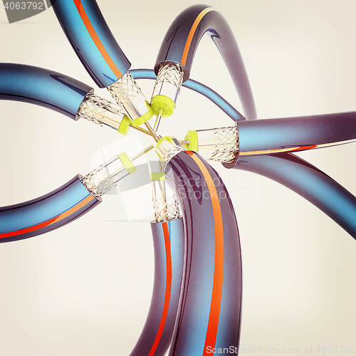 Image of Cables for high tech connect. 3D illustration. Vintage style.