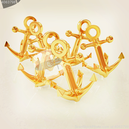 Image of Gold anchors. 3D illustration. Vintage style.