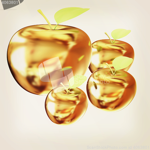 Image of Gold apples. 3D illustration. Vintage style.