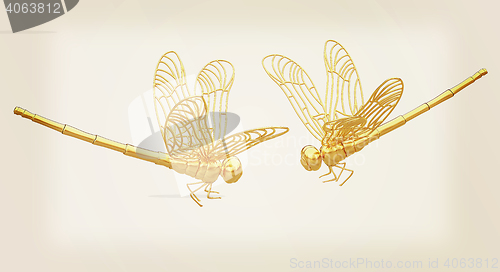 Image of Dragonfly. 3D illustration. Vintage style.