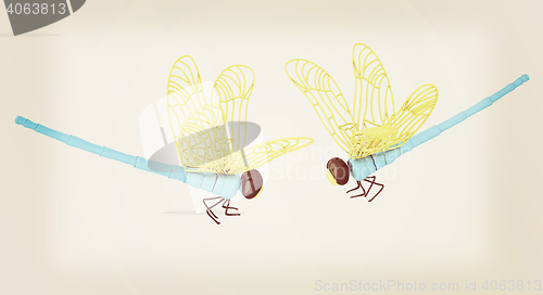 Image of Dragonfly. 3D illustration. Vintage style.