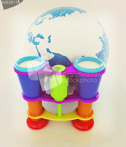 Image of Worldwide search concept with Earth. 3D illustration. Vintage st