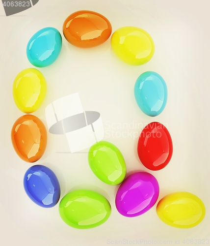 Image of Alphabet from colorful eggs. Letter \"Q\". 3D illustration. Vintag