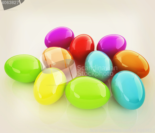 Image of Colored Eggs on a white background. 3D illustration. Vintage sty