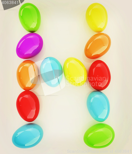 Image of Alphabet from colorful eggs. Letter \"H\". 3D illustration. Vintag