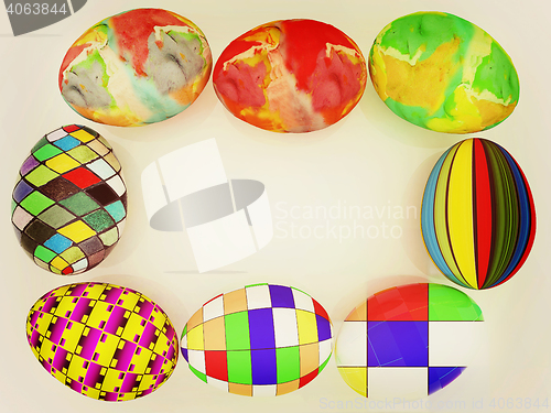 Image of Colored Eggs on a white background. 3D illustration. Vintage sty