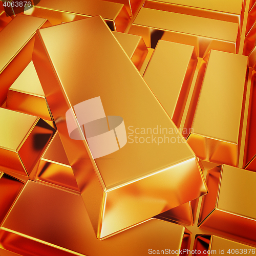 Image of gold bars. 3D illustration. Vintage style.