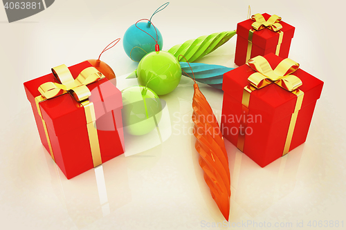 Image of Beautiful Christmas gifts. 3D illustration. Vintage style.