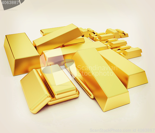 Image of gold bars. 3D illustration. Vintage style.