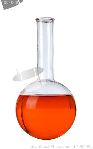 Image of Chemical laboratory flask with red liquid