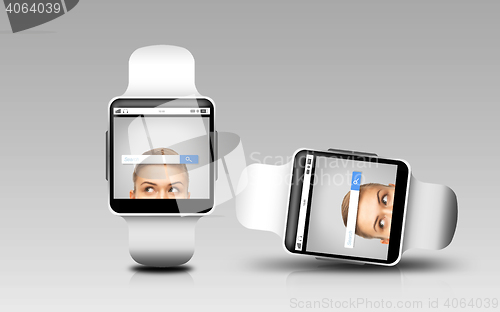 Image of smart watches with internet search bar on screen