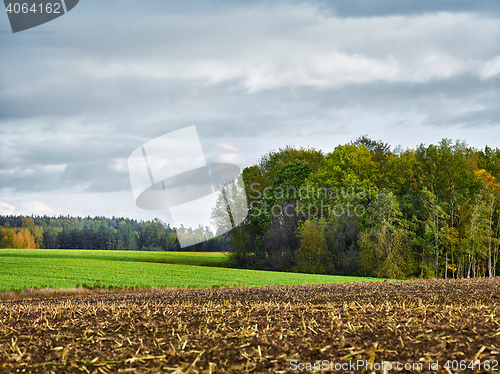 Image of landscape with fields and clouds