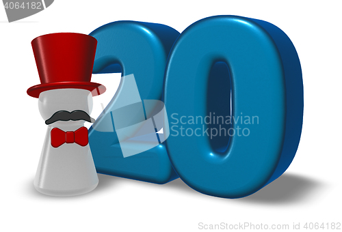 Image of number twenty and pawn with hat and beard - 3d rendering