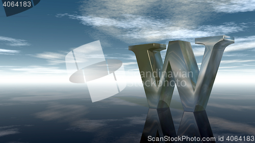 Image of metal uppercase letter w under cloudy sky - 3d rendering