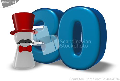 Image of number thirty and pawn with hat and beard - 3d rendering