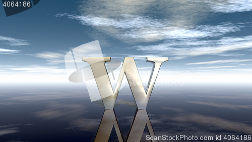 Image of metal uppercase letter w under cloudy sky - 3d rendering