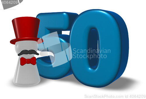 Image of number fifty and pawn with hat and beard - 3d rendering