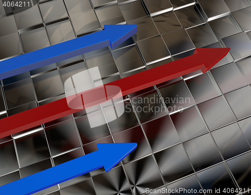 Image of three arrows on cubes background - 3d illustration