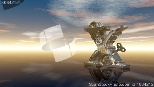 Image of machine letter x under cloudy sky - 3d illustration