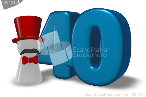 Image of number forty and pawn with hat and beard - 3d rendering